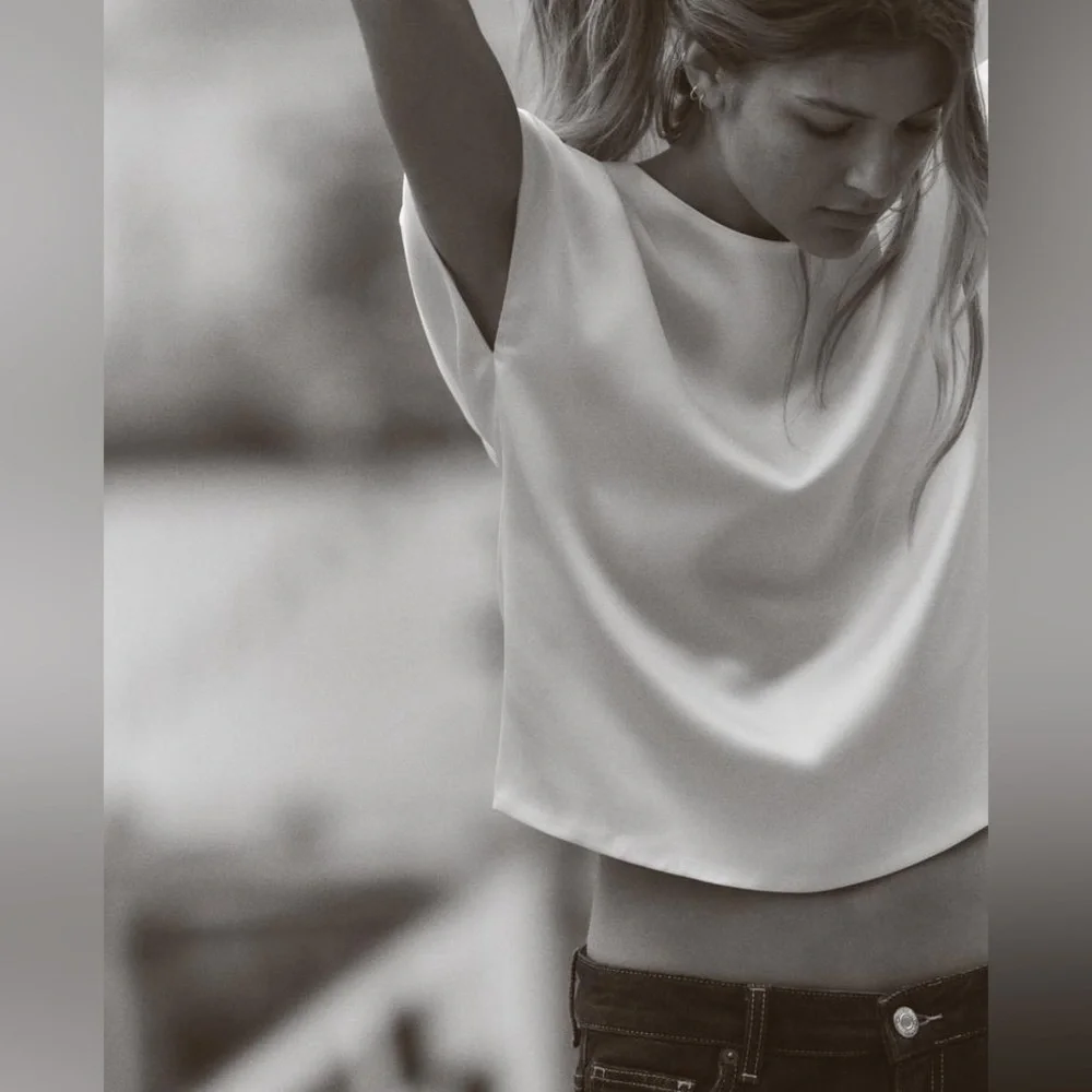 NEW ZARA  BLACK SATIN TOP - Picture 13 of 16